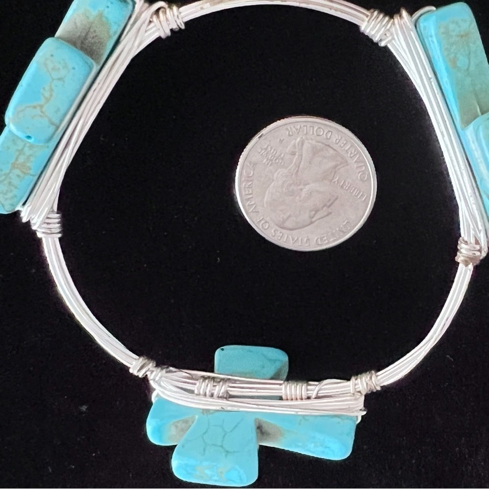 Faux Turquoise Jewelry Bundle Dangle Earrings + Bangle Bracelet OSFM - Picture 4 of 9